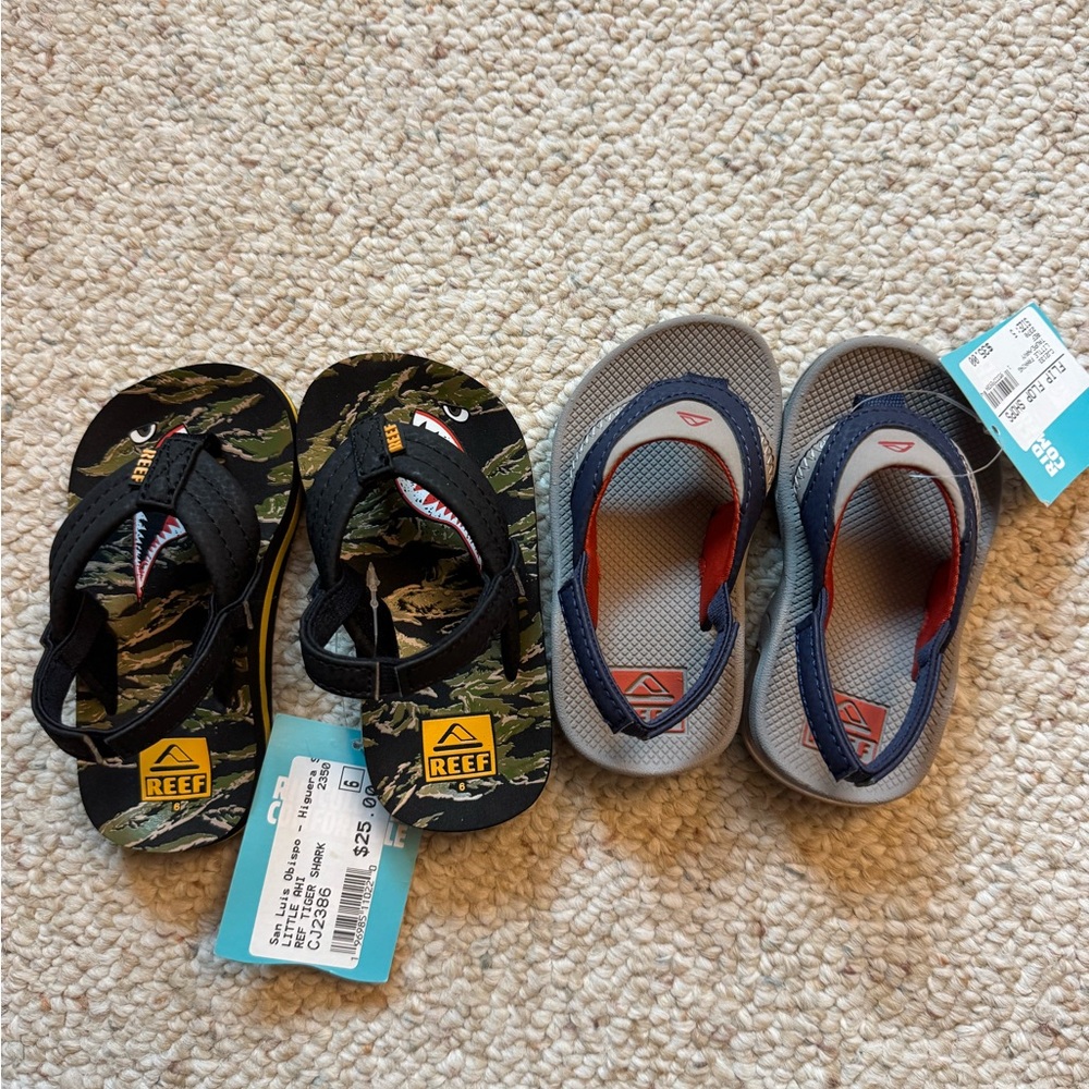 Reef Kids Sandals bundle- Camouflage and Gray NWT size 6 and 5